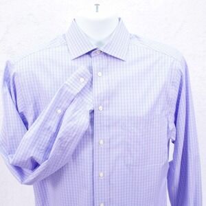 Jos A Bank Traveler Travel Tech Blue Purple White Plaid -15.5-35- Dress Shirt